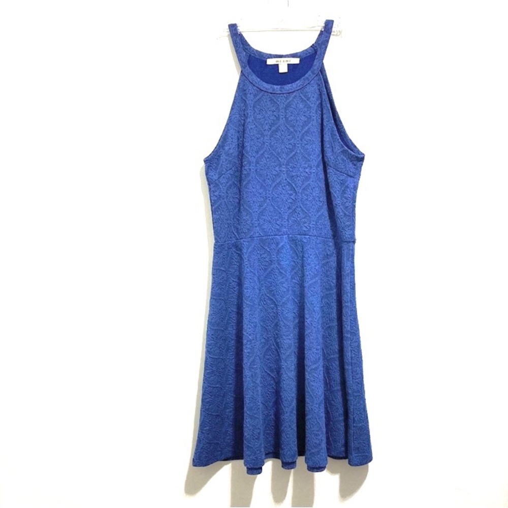 Miami Fit & Flare Swing Sleeveless Blue Halter Dress